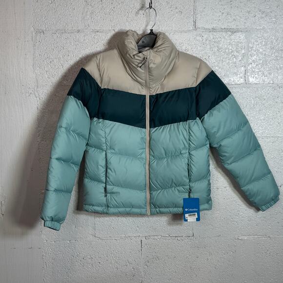 Columbia Women's Puffect colorblock Insulated Jacket Aqua Haze, Nigh Small $180